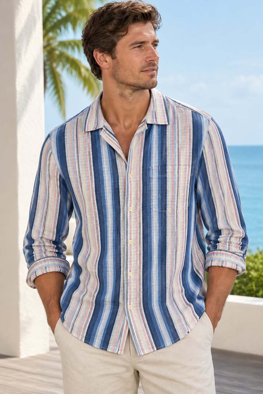 Tommy Bahama Jeans Men's XL Long Sleeve Colorful Striped Cotton Button DownShirt